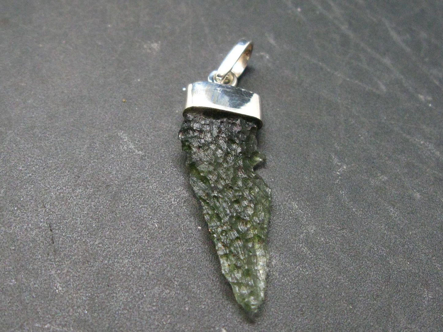 Moldavite Tektite Silver Pendant from Czech Republic - 1.7" - 2.5 Grams