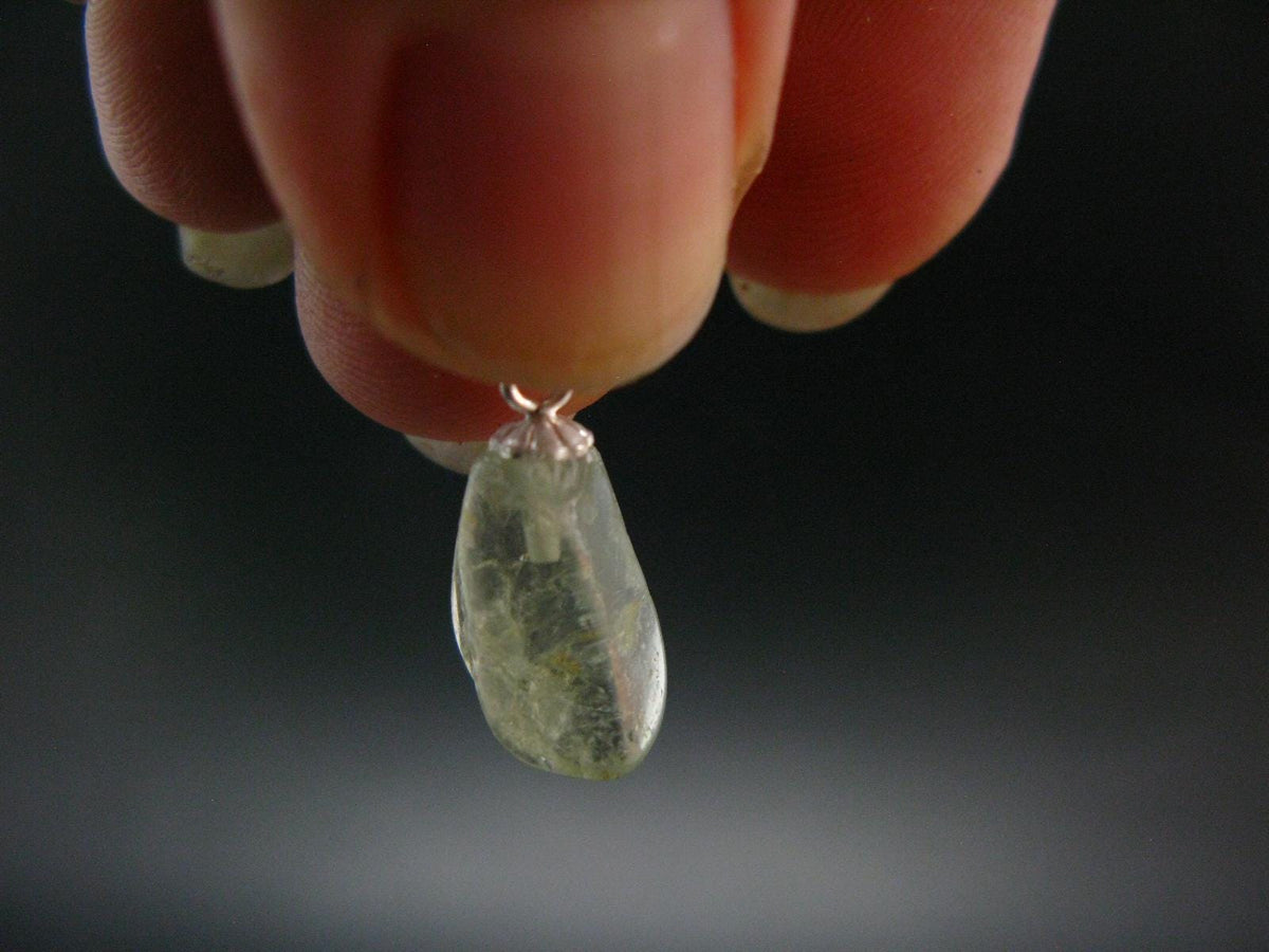 Green Herderite Tumbled Silver Pendant From Pakistan - 0.8" - 0.79 Grams