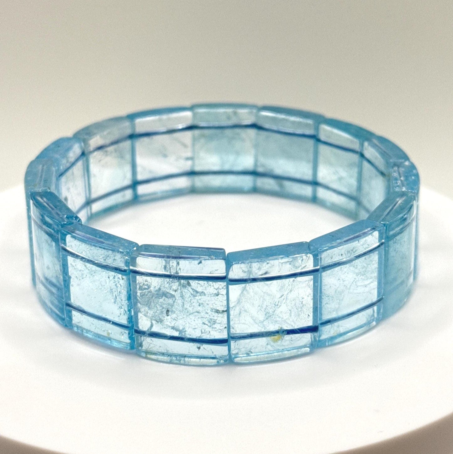 Swiss Blue Topaz Stretch Bracelet – Natural Chunky Tile Cut - 70.13 Grams