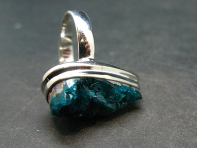 Emerald Green Dioptase Crystal Silver Ring from Congo - 6.95 Grams - Size 7