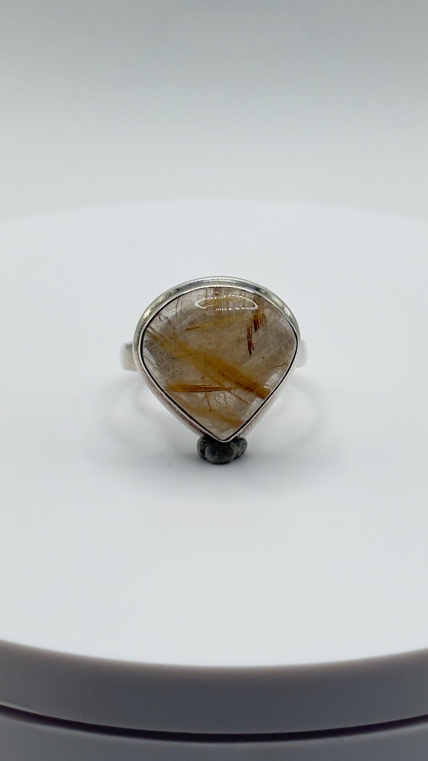 Golden Rutilated Quartz Ring – Teardrop Rutile Crystal Statement Jewelry - Size 10