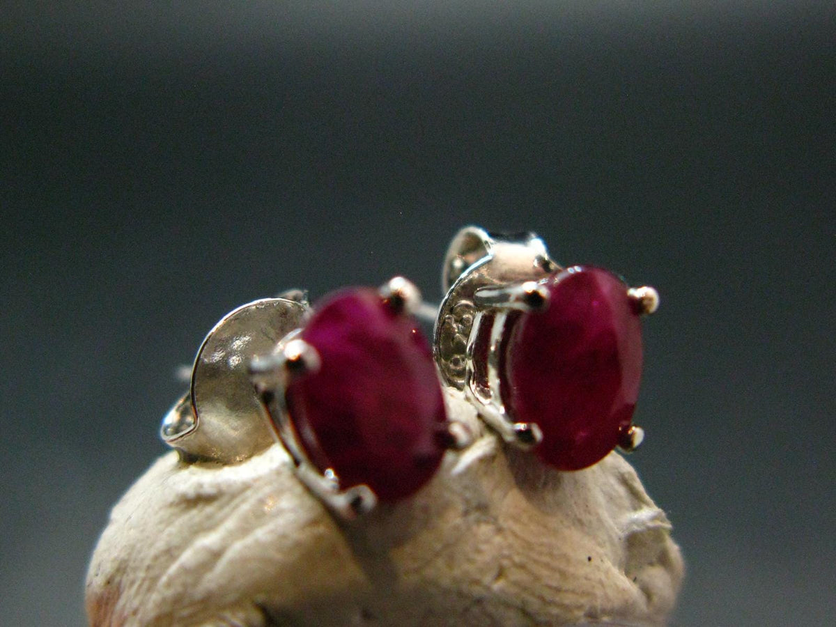 Ruby Faceted Stud Earrings In Sterling Silver - 1.23 Grams