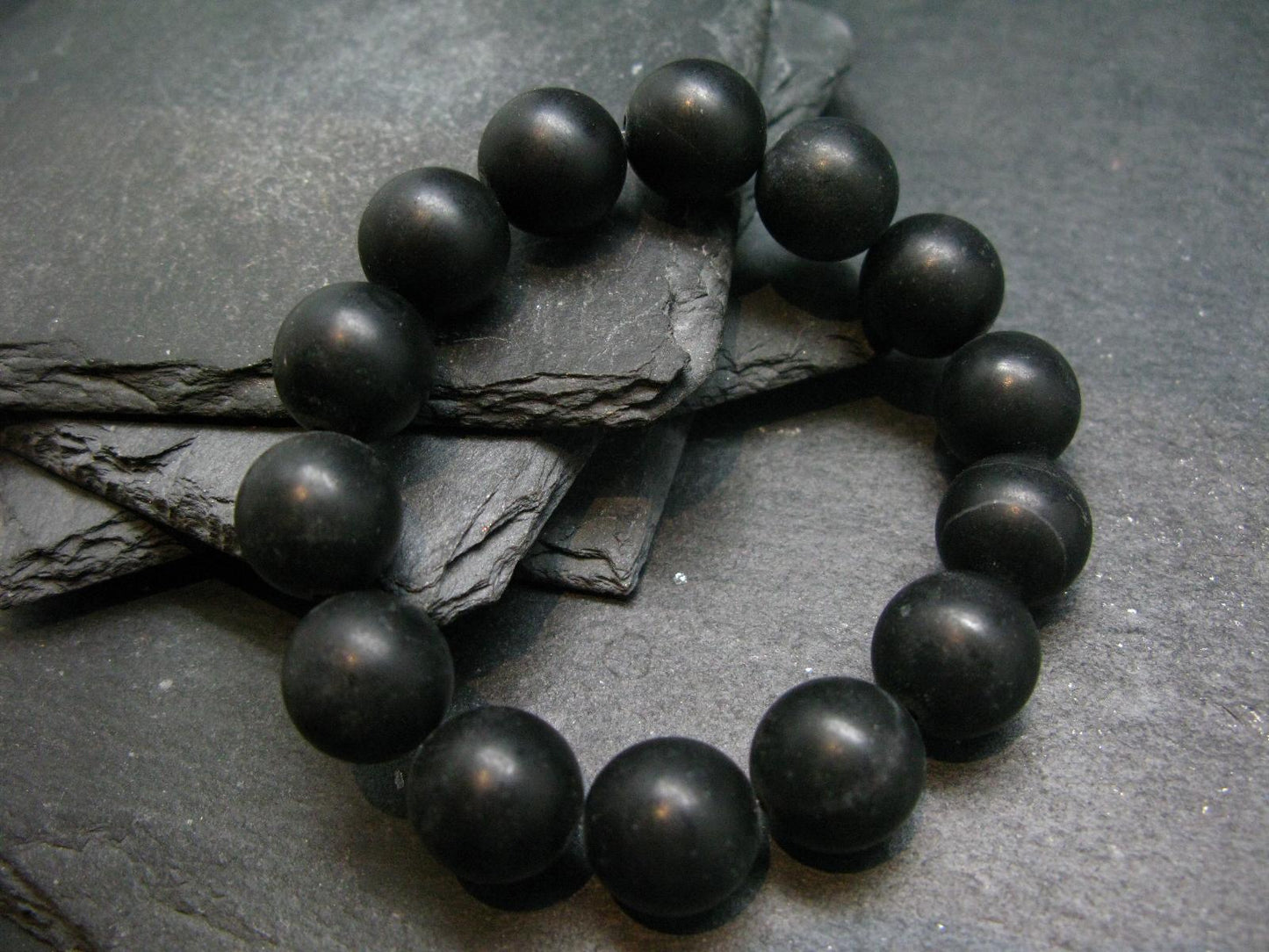 Shamanite Shammanite Genuine Bracelet ~ 7 Inches ~ 14mm Round Beads