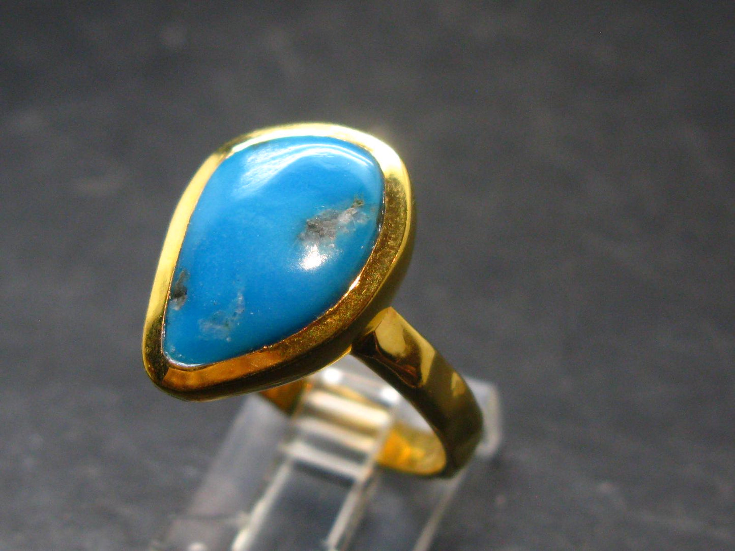 Genuine Turquoise Sterling Silver Gold Plated Ring Adjustable Size 10.25 - 5.55 Grams