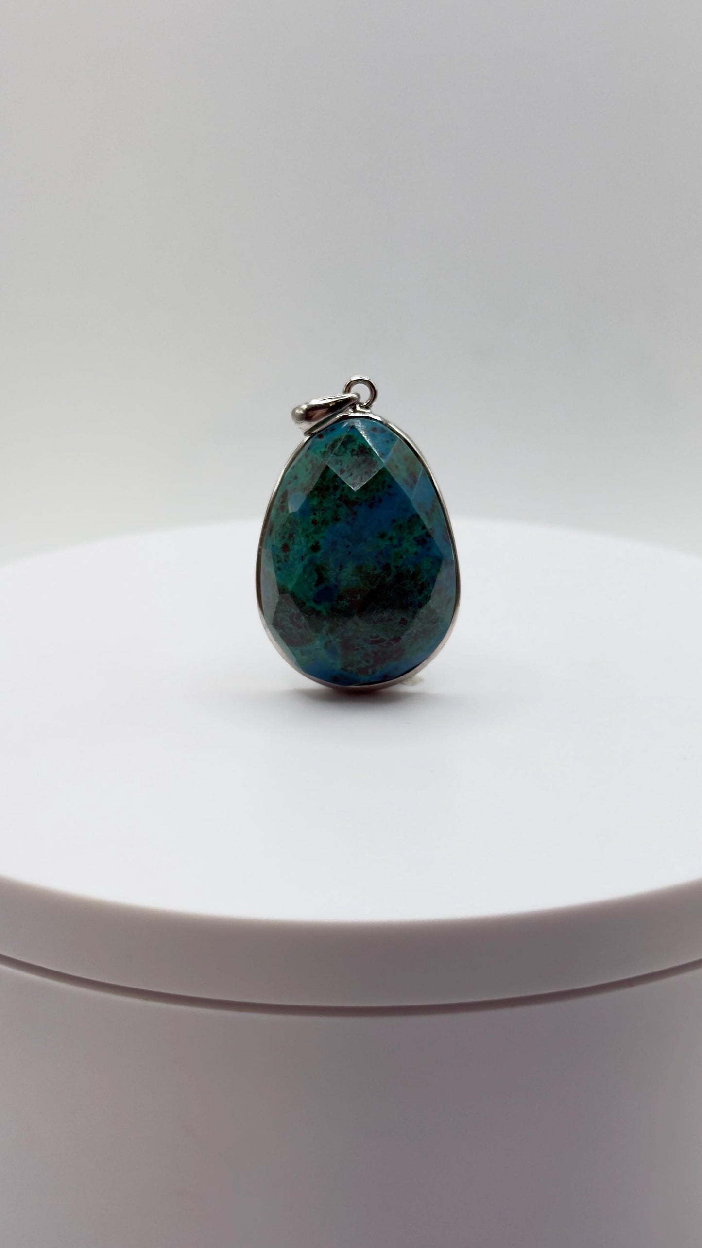 Natural Chrysocolla Pendant Blue Green Gemstone Silver Necklace Healing Crystal Jewelry Gift
