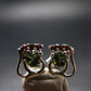Moldavite Tektite & Red Garnet Silver Earrings from Czech Republic - 2.05 Grams