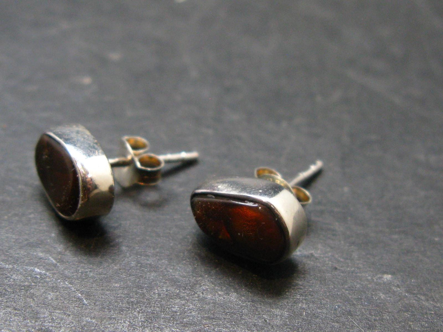Fire Agate Stud Earrings From Mexico - 0.4" - 2.20 Grams