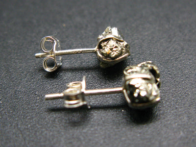 Raw Pyrite Stud Earrings In Sterling Silver from Peru - 0.6"