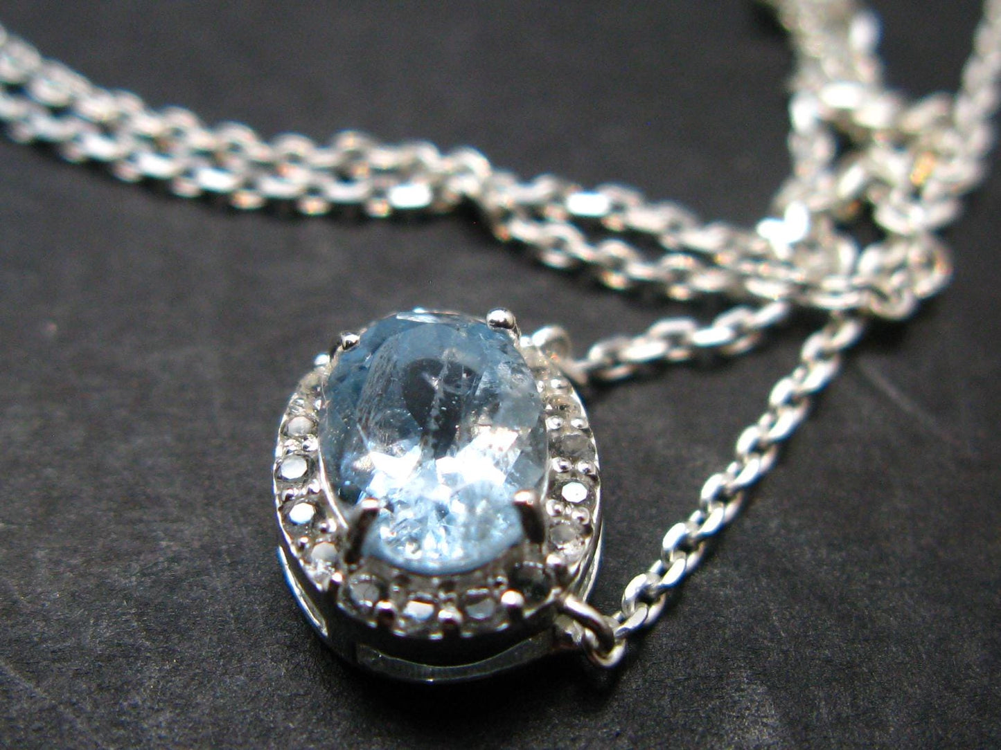 Stunning Genuine Faceted Aquamarine Gem Sterling Silver Pendant With Chain From Brazil - 17"