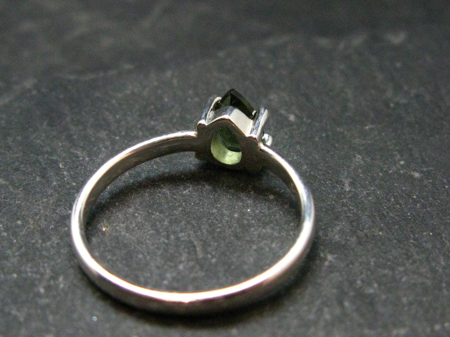 Moldavite Tektite Facetted Silver Ring from Czech Republic - Size 6 - 1.51 Grams