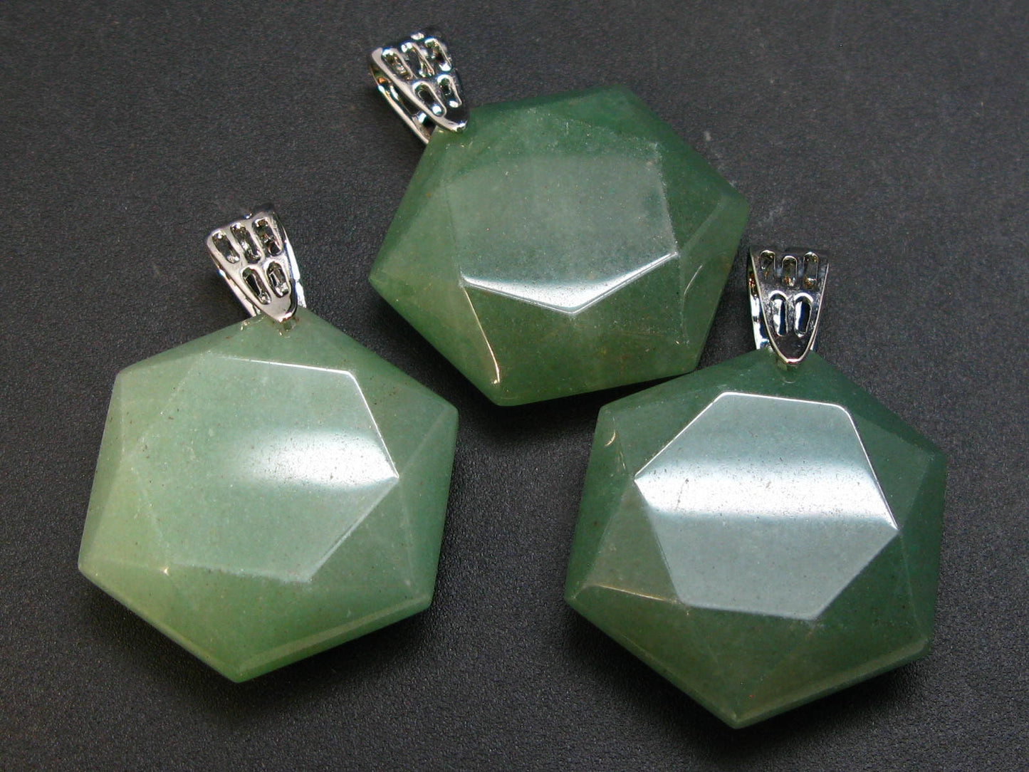 Lot of 3 Hexagonal Shape Star Of David Natural Green Aventurine Pendant from India