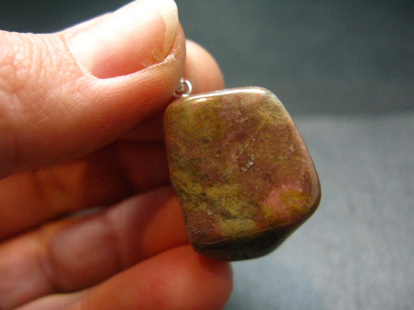 Rare Tumbled Brownish Pink Bustamite Silver Pendant with Attractive Pattern From South Africa - 1.1" - 9.58 Grams