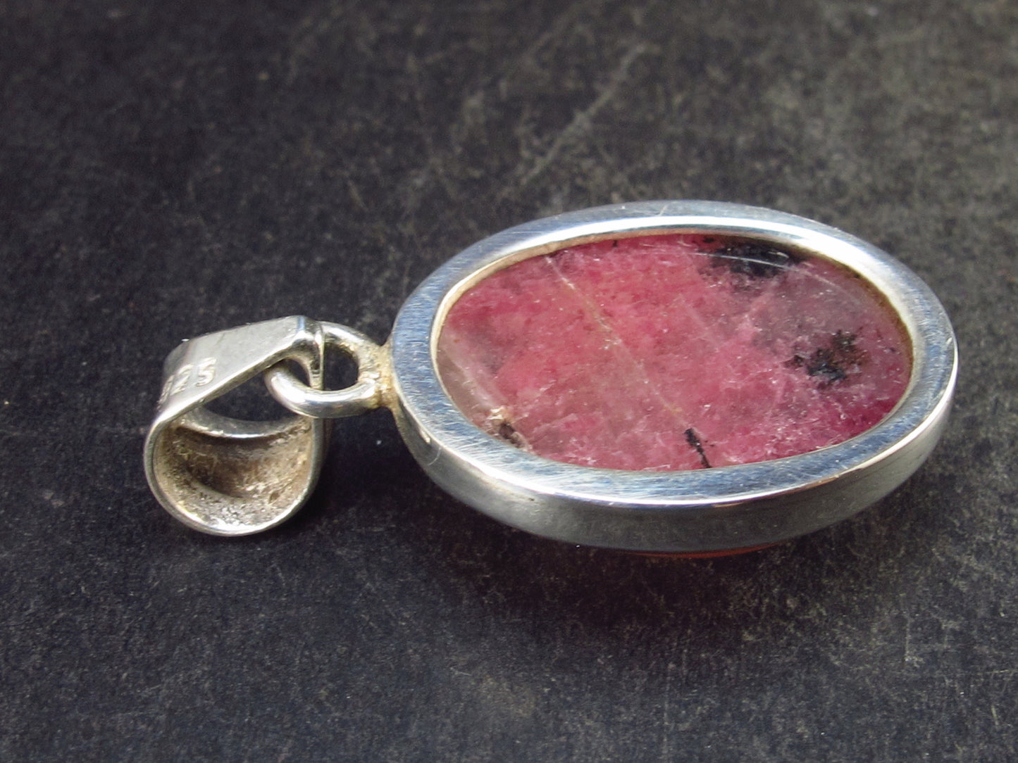 Rare Rhodonite Cabochon Silver Pendant From Brazil - 1.2" - 5.2 Grams