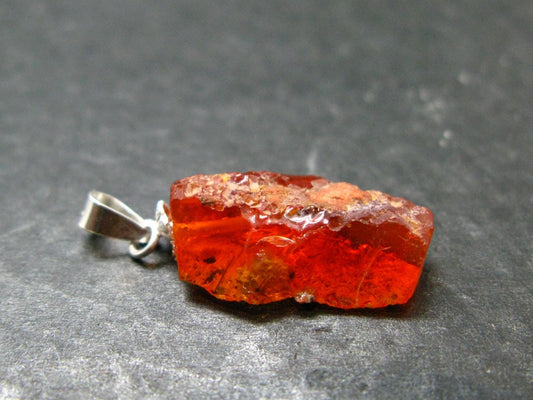 Raw Fire Opal Sterling Silver Pendant From Mexico - 1.0" - 1.24 Grams