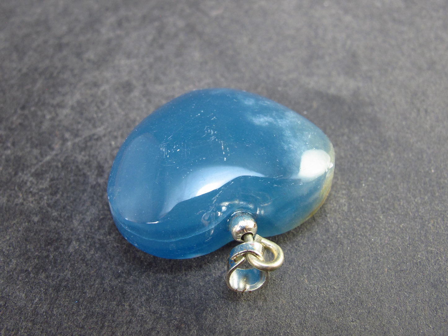 Lemurian Aquatine Blue Calcite Silver Heart Pendant from Argentina - 1.2" - 12.09 Grams