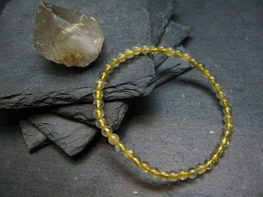 Rutilated Quartz Genuine Bracelet ~ 7 Inches ~ 4mm Round Beads