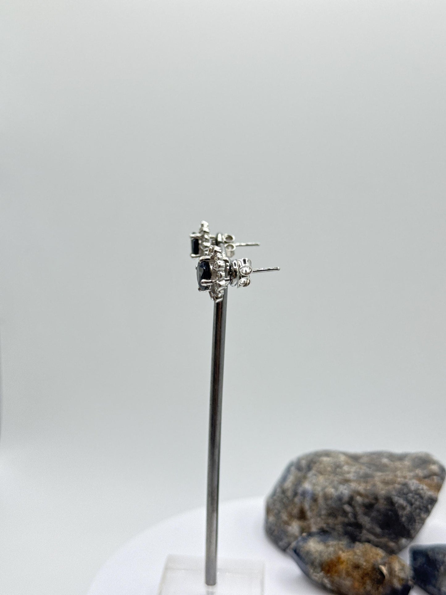 Sterling Silver Sapphire Halo Stud Earrings | September Birthstone