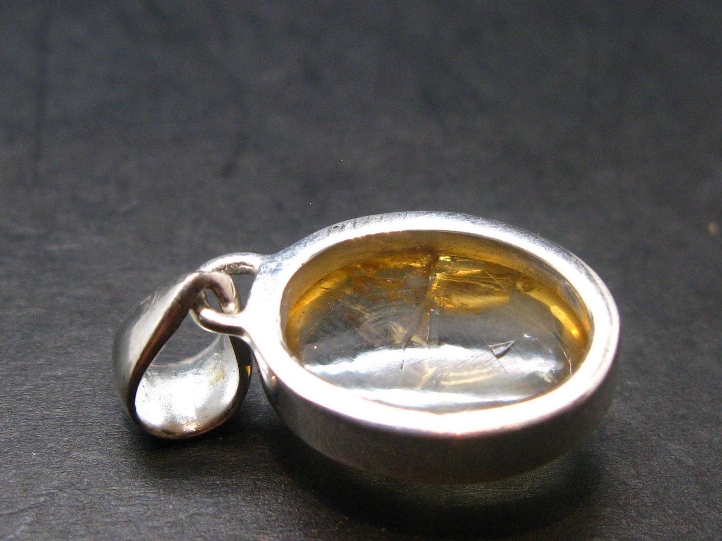 Yellow Citrine Gem Oval Sterling Silver Pendant From Brazil - 1.0" - 4.48 Grams