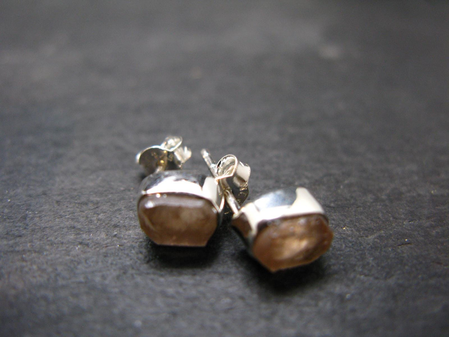 Hessonite Garnet Silver Stud Earrings From Canada - 0.6" - 1.55 Grams