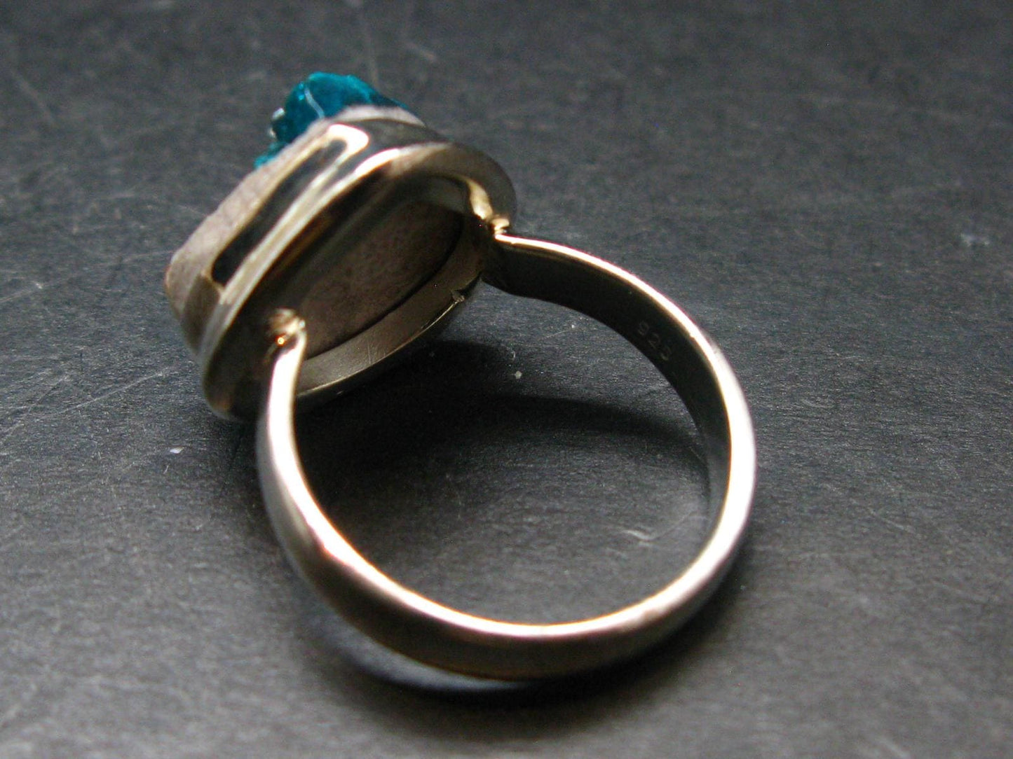 Emerald Green Dioptase Crystal Silver Ring from Congo - 5.49 Grams - Size 7