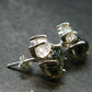 Moldavite & Herkimer Diamond Silver Stud Earrings - 0.7" - 2.64 Grams
