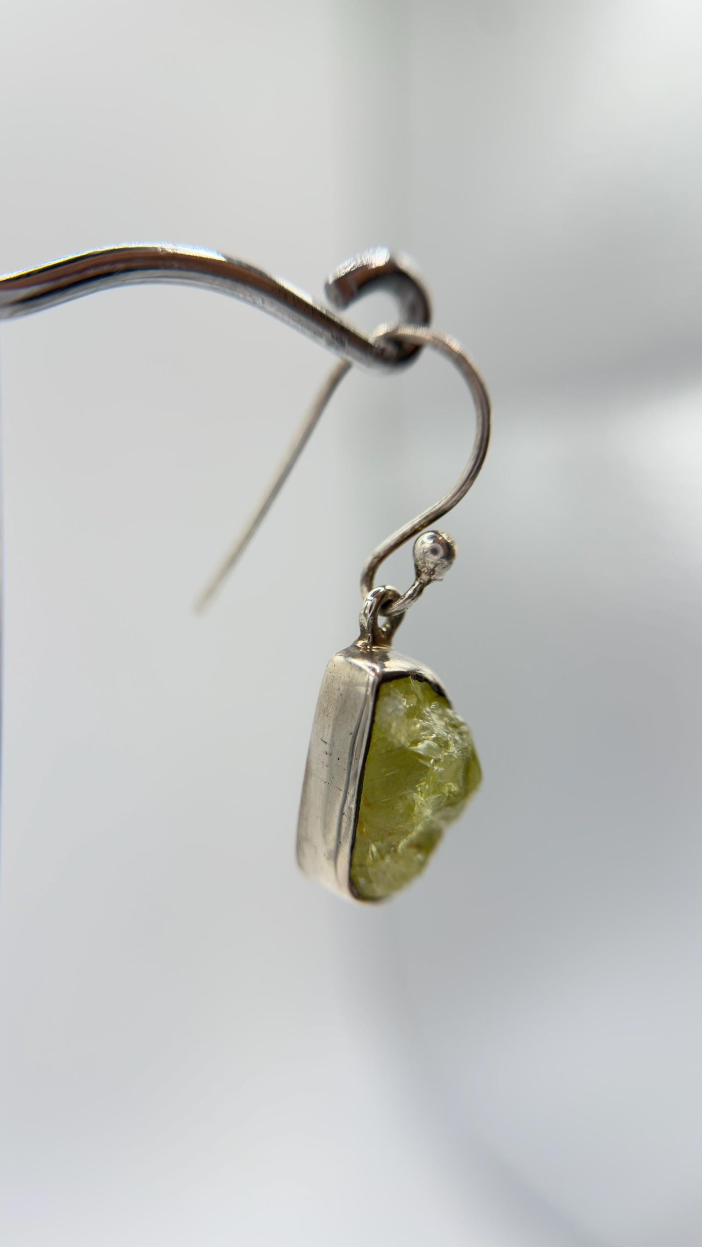 Chrysoberyl Raw Stone Earrings Green Yellow Gemstone Silver Dangle Earrings Minimalist Jewelry Gift