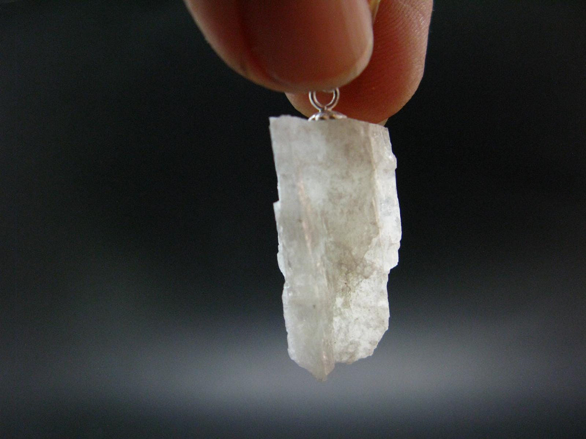 Raw Rare Natrolite Crystal Silver Pendant From Brazil - 1.2" - 2.27 Grams