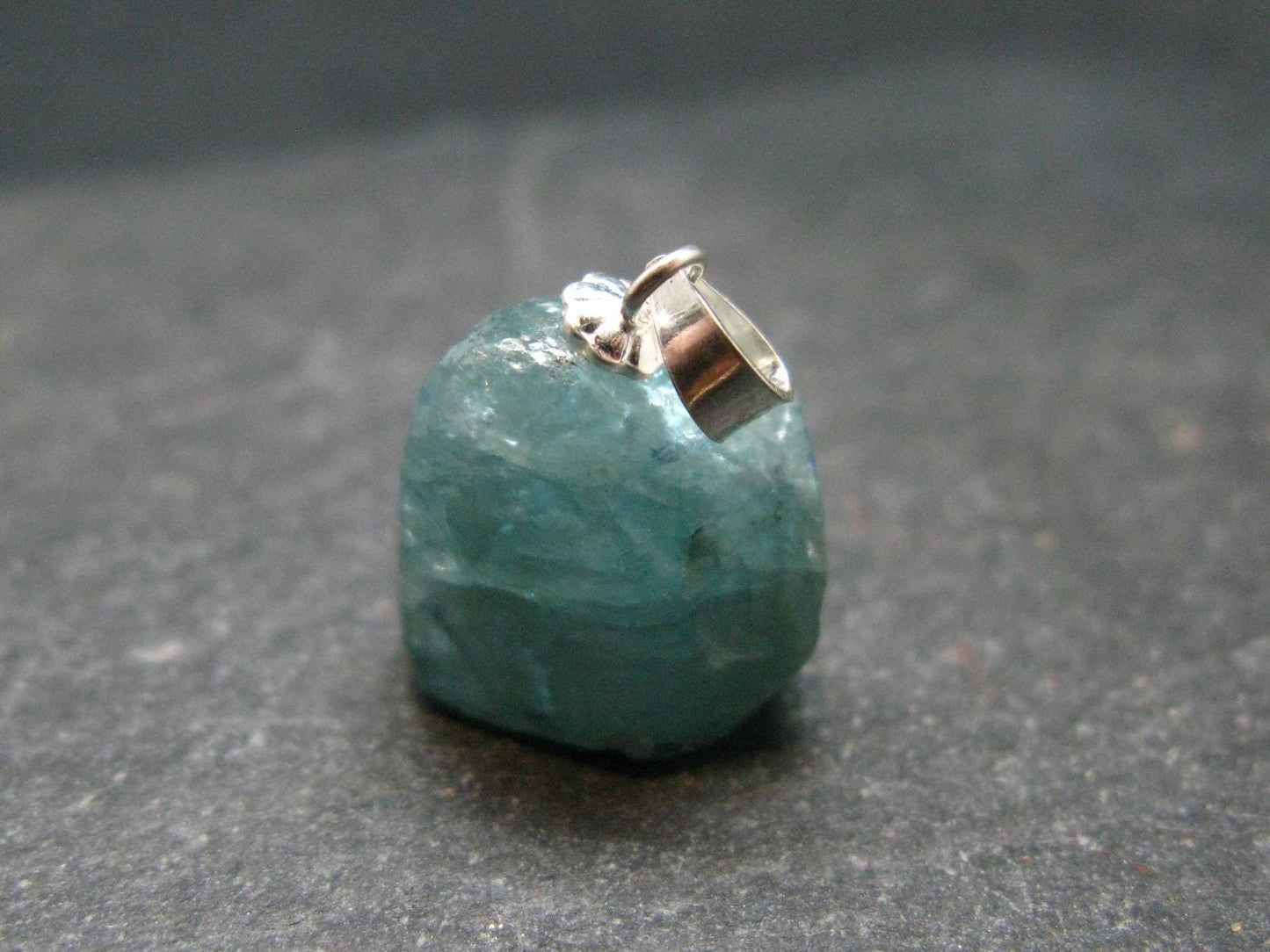 Starlight Genuine Raw Blue Zircon Gem Crystal Silver Pendant From Cambodia - 0.8" - 4.56 Grams