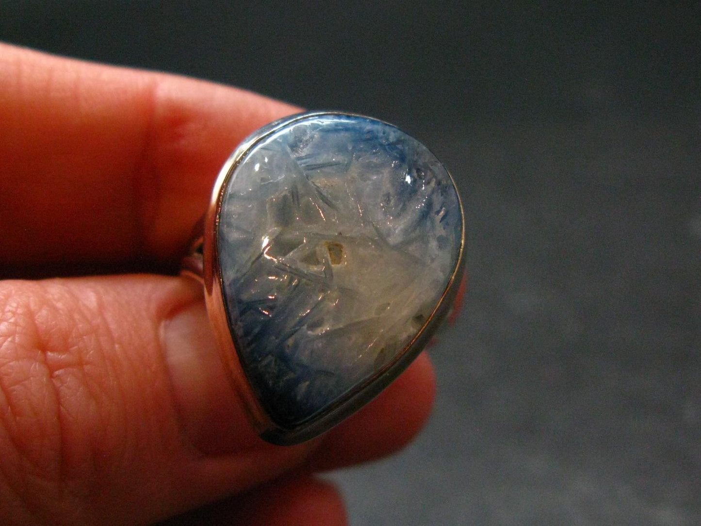 Blue Ice Glacierite Silver Ring from Indonesia - Size 9- 7.87 Grams