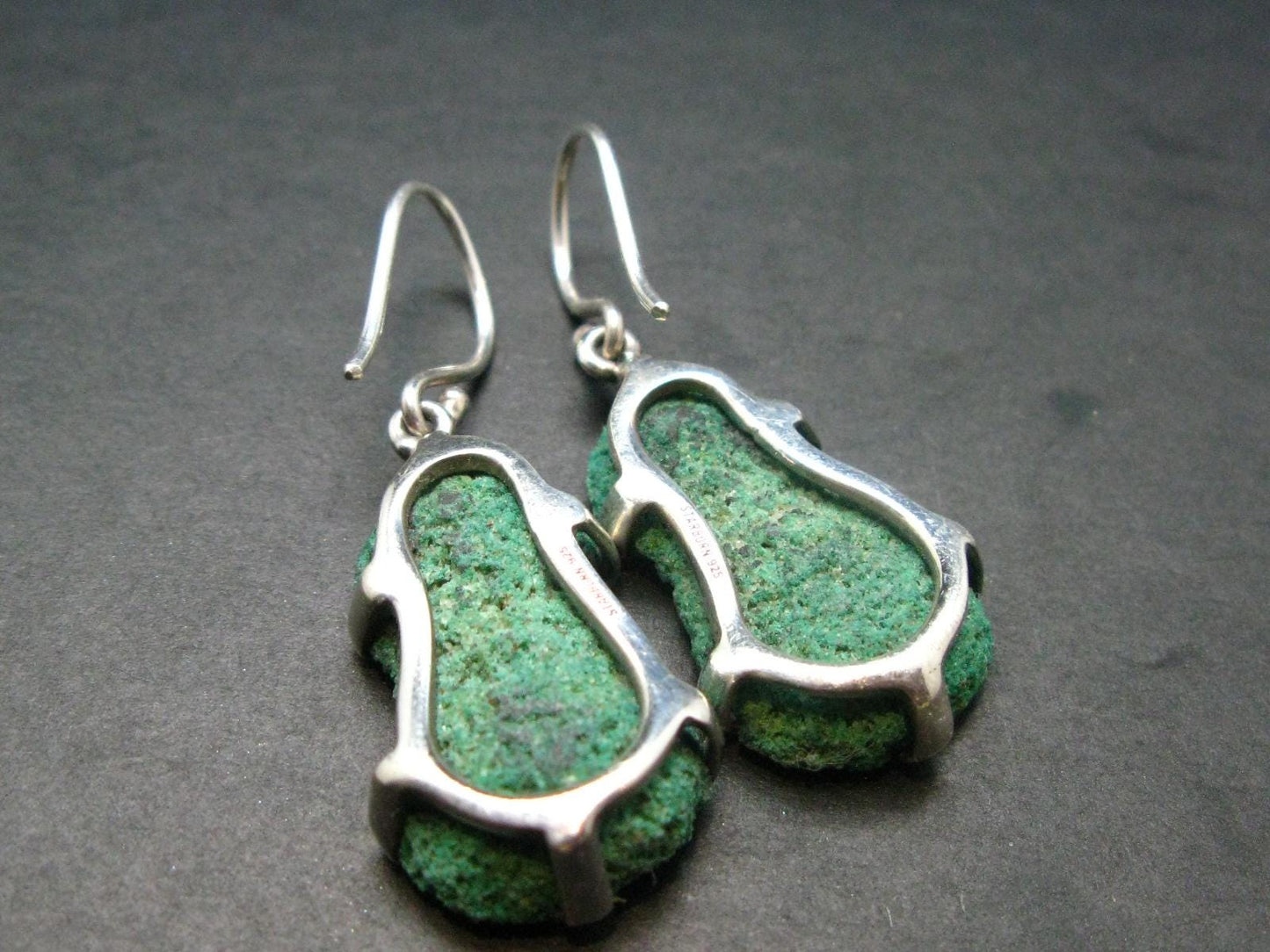 Natural Raw Deep Blue Azurite with Green Malachite Earrings In Sterling Silver From Mexico - 1.7"