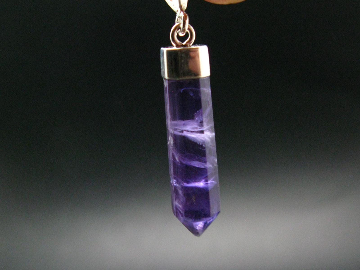 Large Genuine Rich Purple Amethyst Sterling Silver Pendant From Brazil - 1.6" - 2.89 Grams