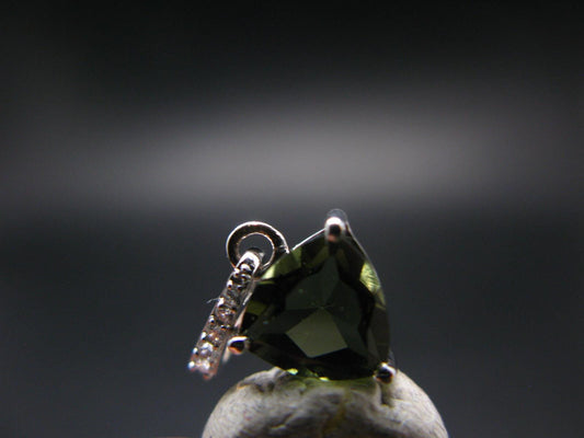 Moldavite Tektite Silver Pendant from Czech Republic - 0.7" - 1.0 Grams