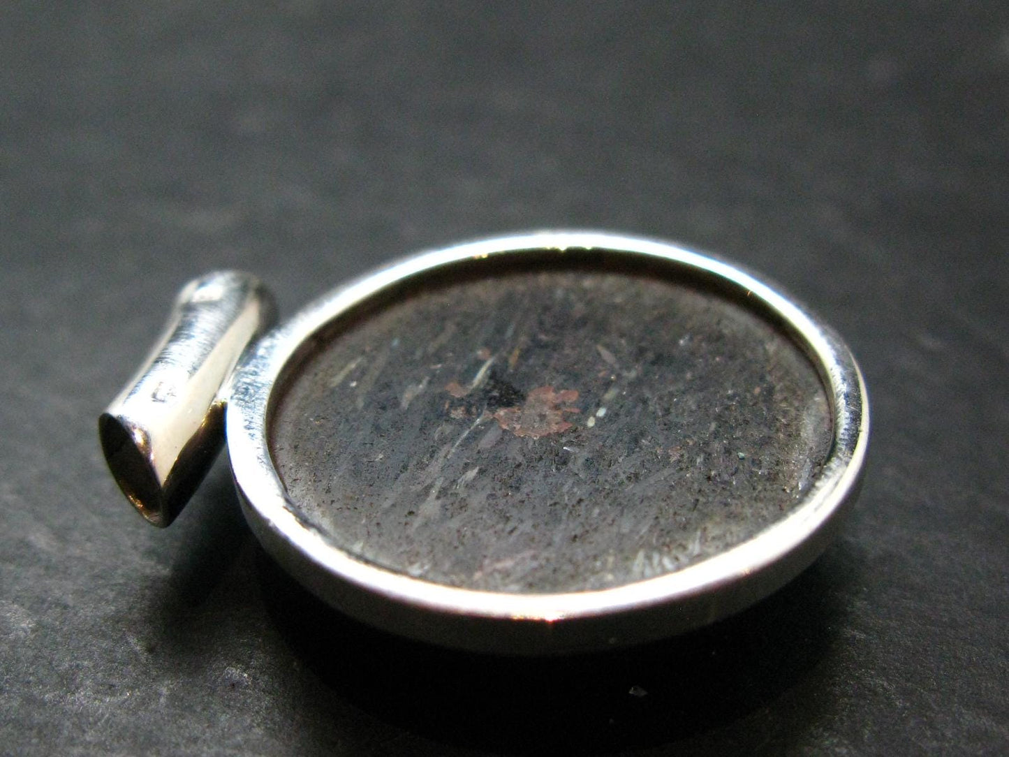 Very Rare Sterling Silver Nuumite Nuummite Pendant From Greenland - 1.3" - 11.24 Grams