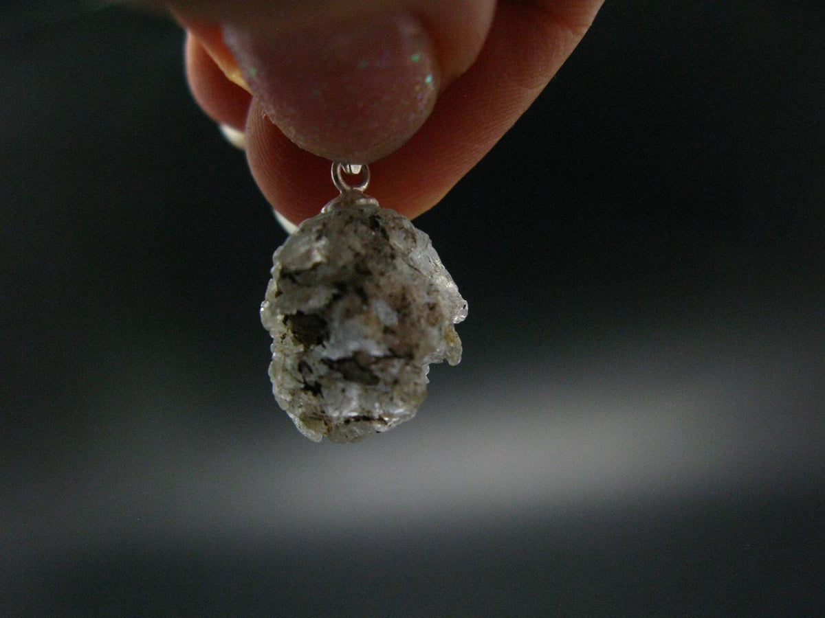 Gray Herderite Silver Pendant from Africa - 0.8" - 2.46 Grams