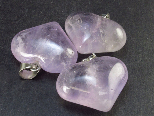 Amazing Lot of 3 Natural Amethyst Puffed Heart Shaped Pendants from Brazil
