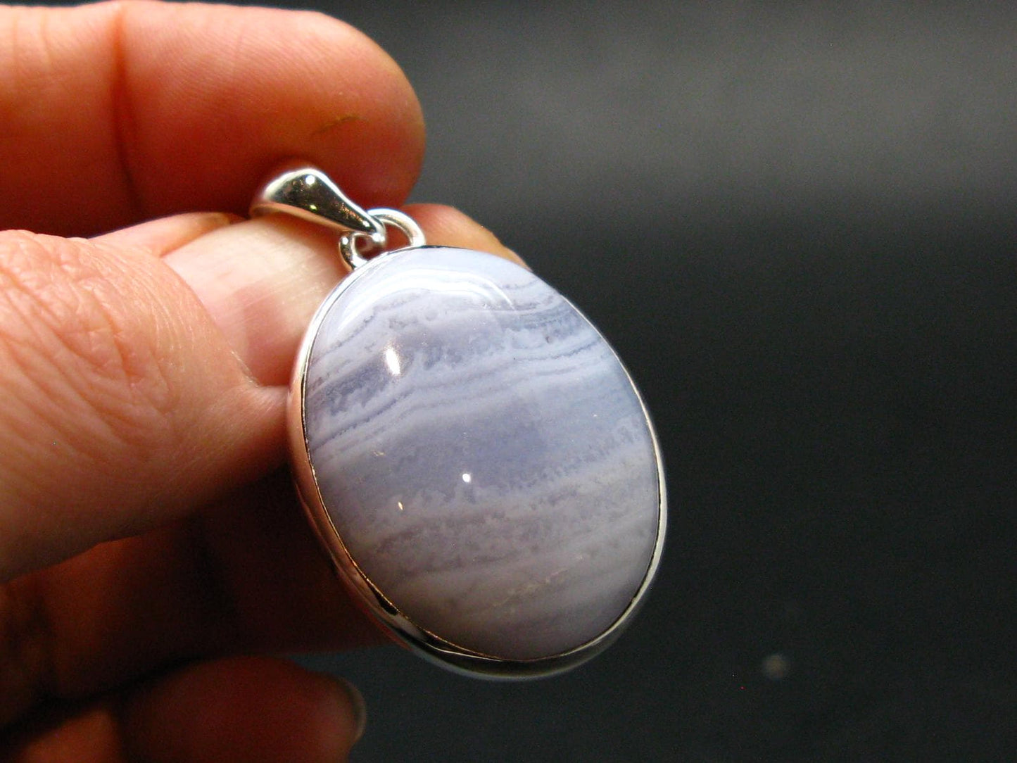 Rare Blue Lace Holly Chalcedony Agate Silver Plated Pendant From Malawi - 1.5" - 8.4 Grams