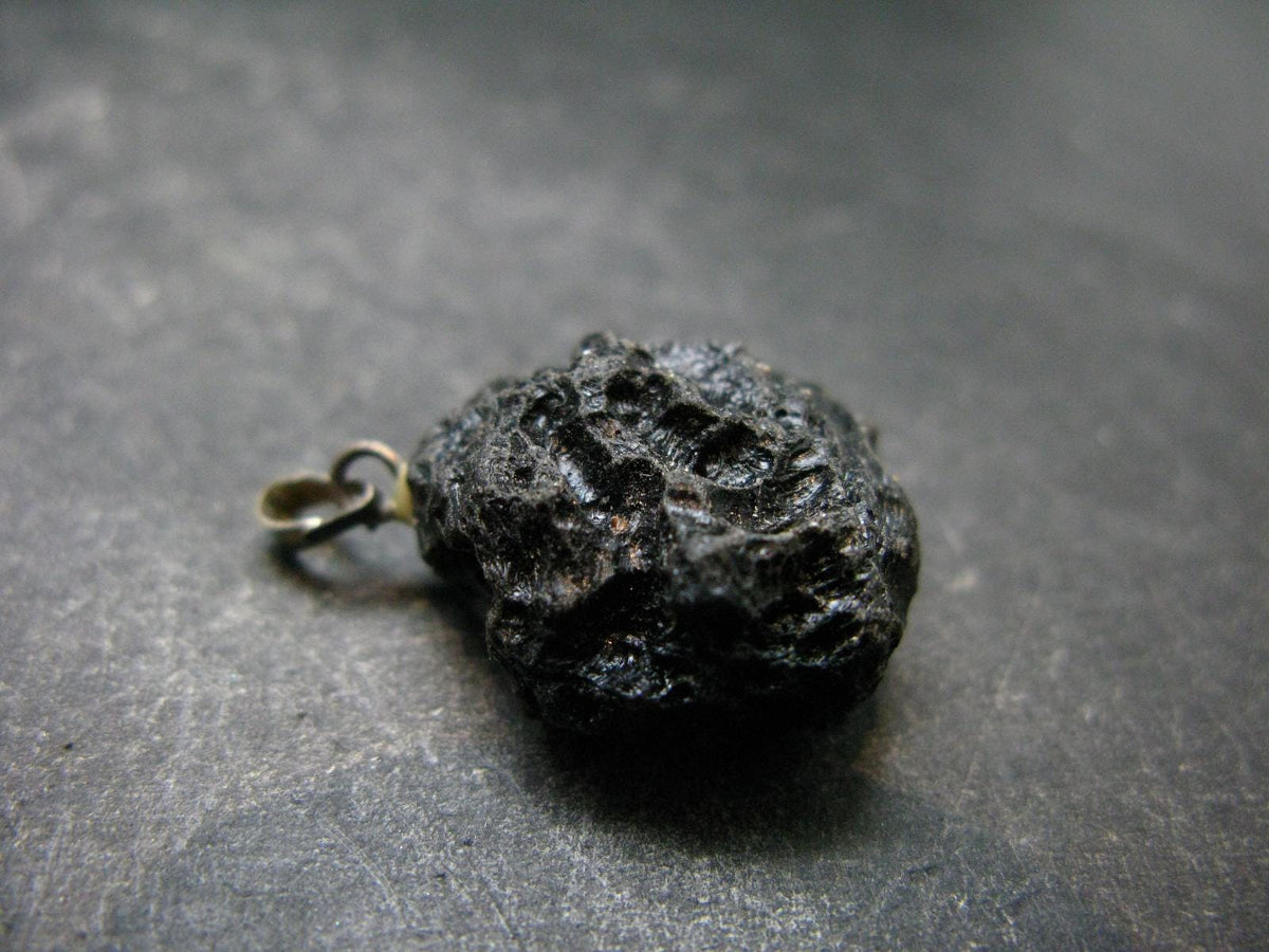 Tibetan Black Tektite Silver Pendant From Tibet - 1.1" - 4.35 Grams