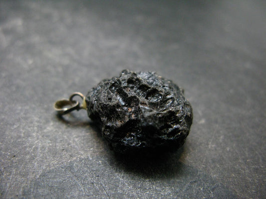 Tibetan Black Tektite Silver Pendant From Tibet - 1.1" - 4.35 Grams