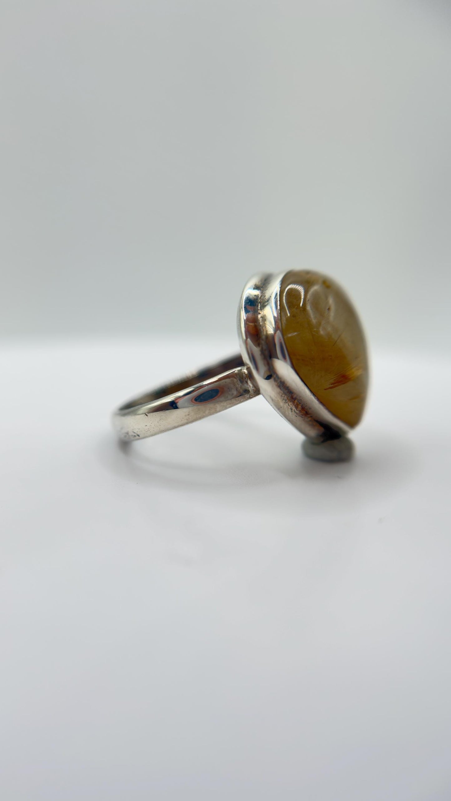 Golden Rutilated Quartz Ring – Teardrop Rutile Crystal Statement Jewelry - Size 10