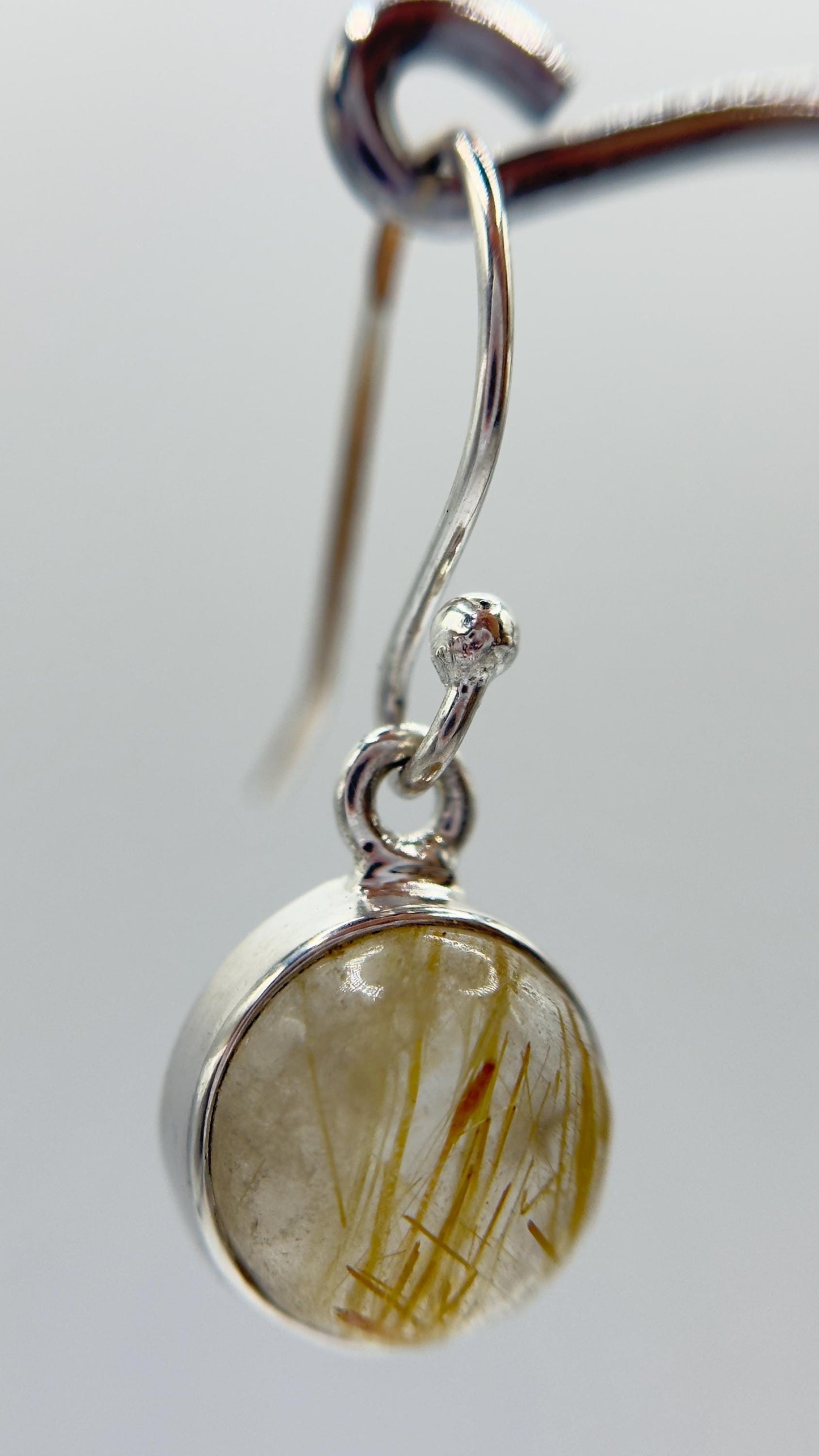 Golden Rutile Quartz Earrings – Round Rutile Crystal Sterling Silver Drops