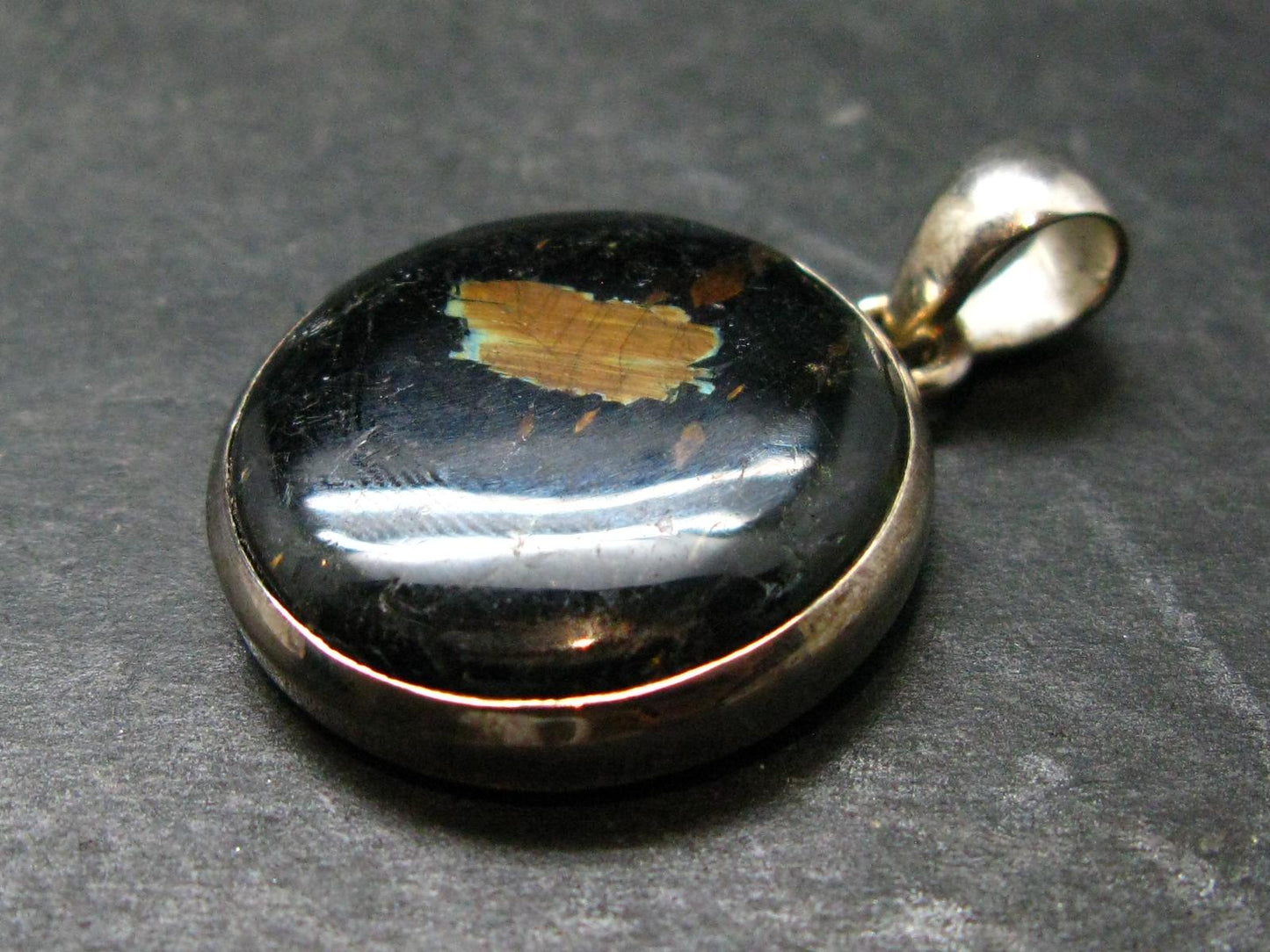 Very Rare Sterling Silver Nuumite Nuummite Pendant From Greenland - 1.4" - 7.80 Grams