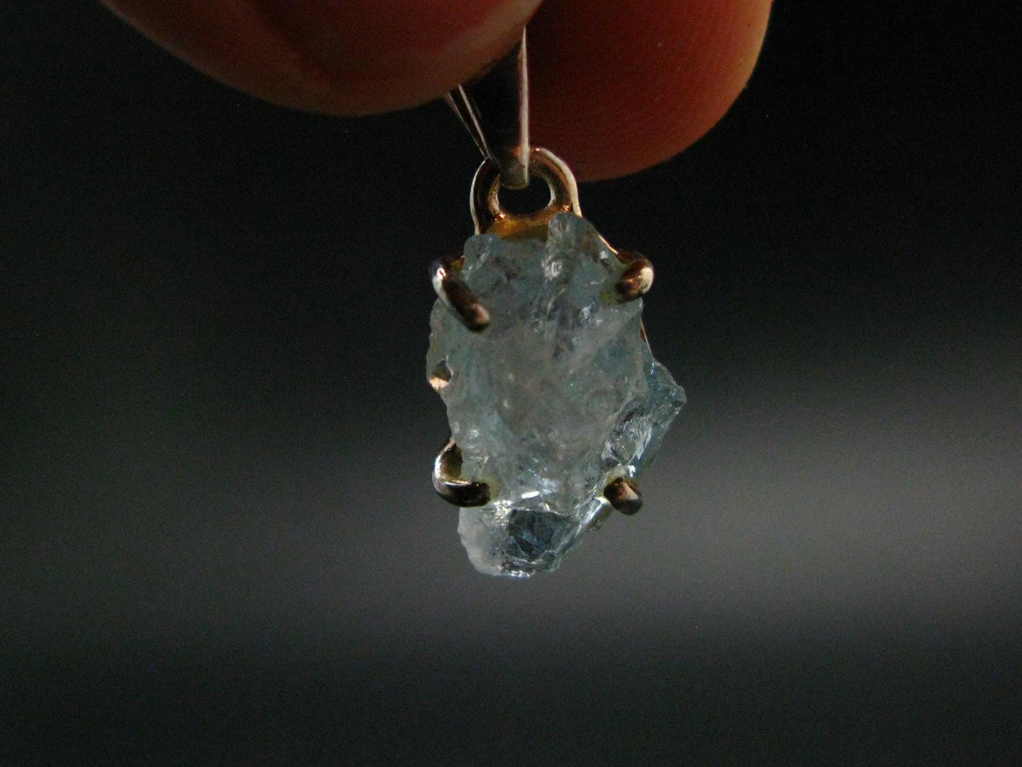 Fantastic Gemmy Aquamarine Crystal Silver Pendant From Brazil - 0.9" - 1.55 Grams