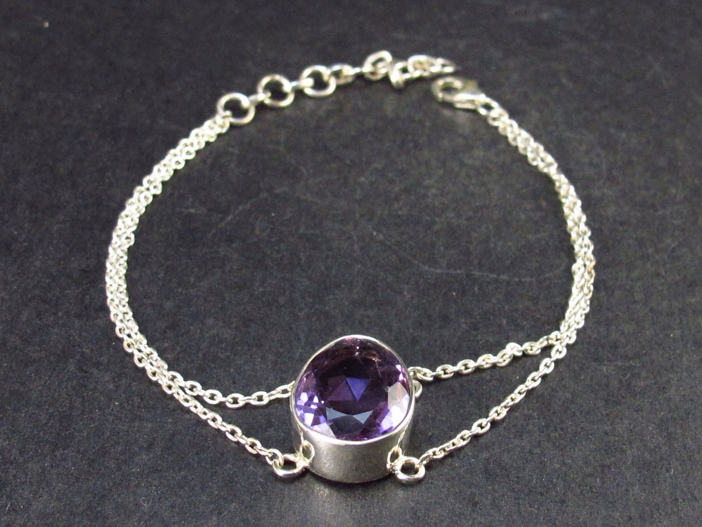 Natural Faceted Amethyst Bracelet 925 Sterling Silver - 7.5" - 5.1 Grams