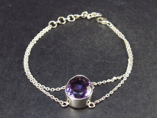 Natural Faceted Amethyst Bracelet 925 Sterling Silver - 7.5" - 5.1 Grams