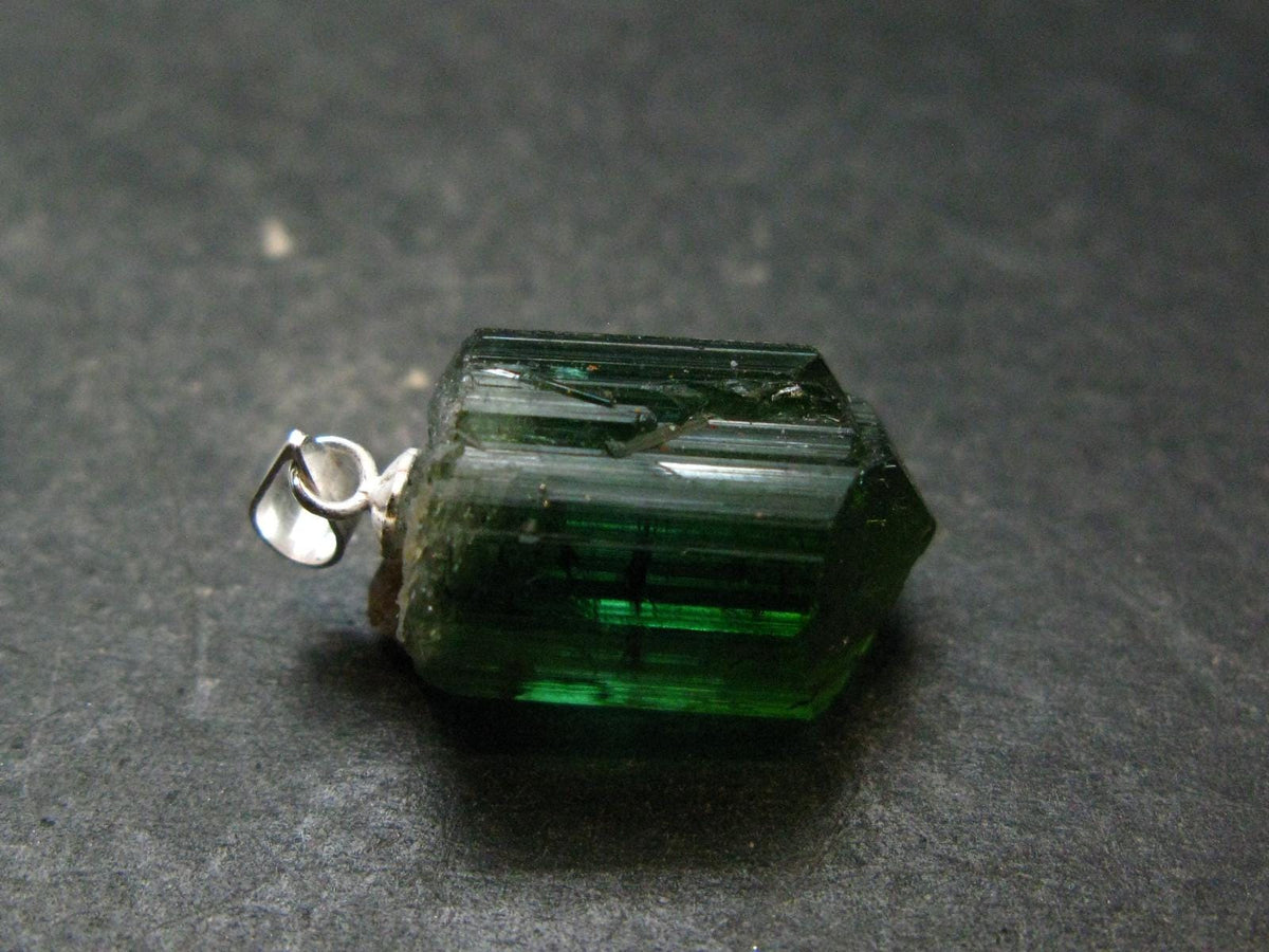 Gem Green Tourmaline Crystal Silver Pendant From Brazil - 1.0" - 4.52 Grams