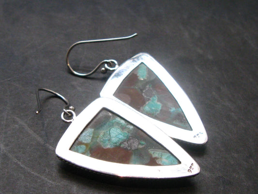 Chrysocola Silver Earrings From Arizona, USA - 1.9" - 13.88 Grams