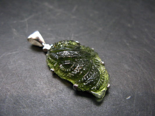 Moldavite Tektite Silver Dragon Pendant from Czech Republic - 1.7" - 6.29 Grams