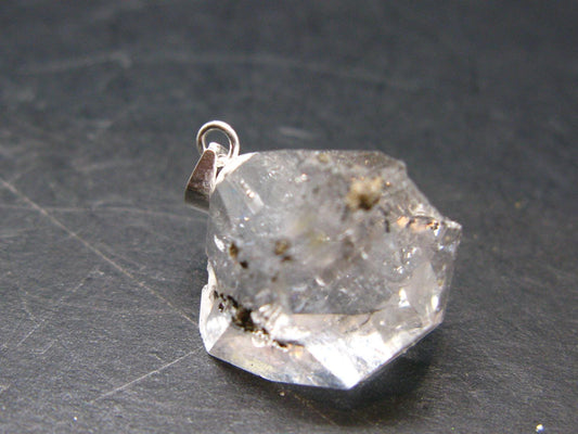 Fine Natural Herkimer Diamond Silver Pendant From New York - 0.9" - 3.79 Grams