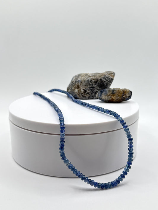 Blue Sapphire Beaded Necklace: Genuine Gemstone Healing Crystal - 19 in