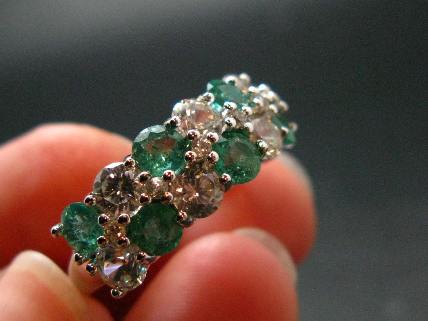 Emerald Faceted Silver Ring from Colombia - 4.92 Grams Total - Size 7